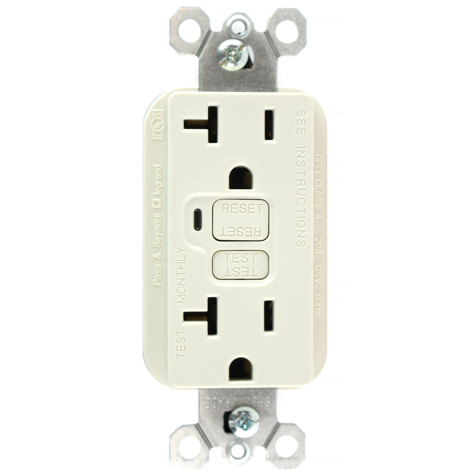 Pass & Seymour PT2095LA Plug Tail GFCI Receptacle / Outlet, 20A 125V, Light Almond