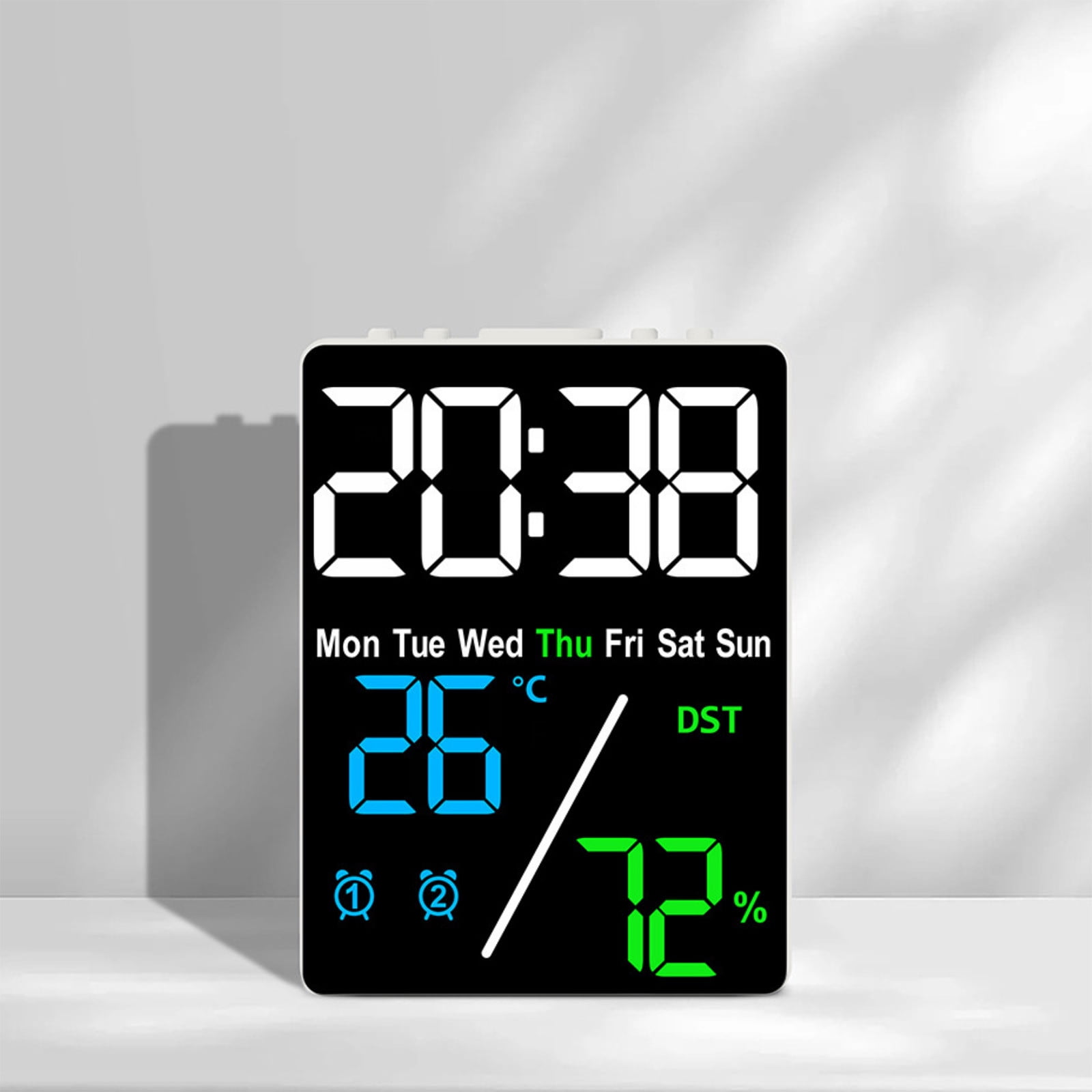 PLPPYFS Large Display Digital Alarm Clock for Bedrooms, Date Day of Week Calendar Desk Table Clocks for Living Room Office, Digital Clocks for Living Room with Temperature, Date & Time Display