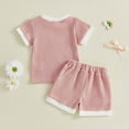 thumbnail image 5 of HCNTES Kid Summer Clothes Toddler Baby Girl Outfit Sets Short Sleeve T-shirt Elastic Waist Shorts 2 Piece Short Set Summer Pjs For 0-24 Months 2t 3t 4t 5t 6t 7t Children, 2-3 Years, 5 of 9