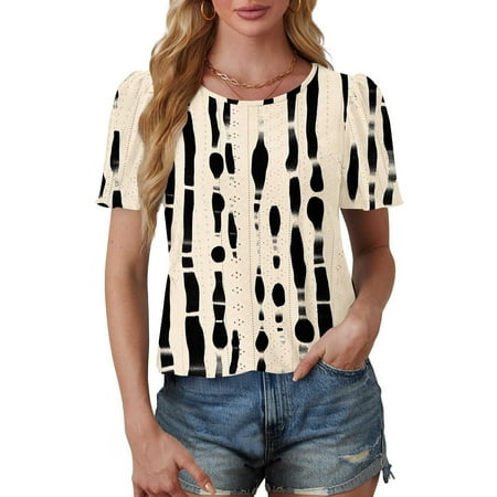 Patlollav Womens Tops Dressy Casual Short Sleeve Shirts Round Neck Summer Pleated Basic Tees Blouse Ladies Tunic Tshirt