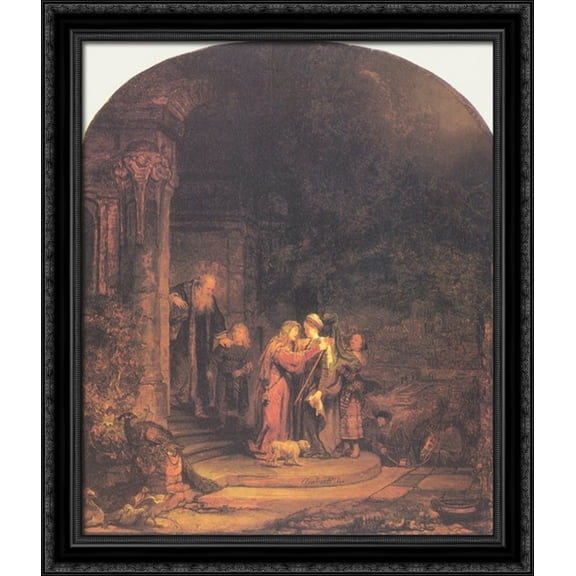 The Visitation 28x32 Large Black Ornate Wood Framed Canvas Art by Rembrandt