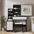 thumbnail image 3 of Vanity Desk with Sliding LED Mirror and Stool, 3 Color Lighting Makeup Table with 4 Drawers and Power Outlet, Space Saving Bedroom Dressing Table, Wood/Black/White/Pink/Marble, 3 of 7
