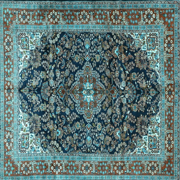 Ahgly Company Indoor Square Medallion Light Blue Traditional Area Rugs, 7' Square
