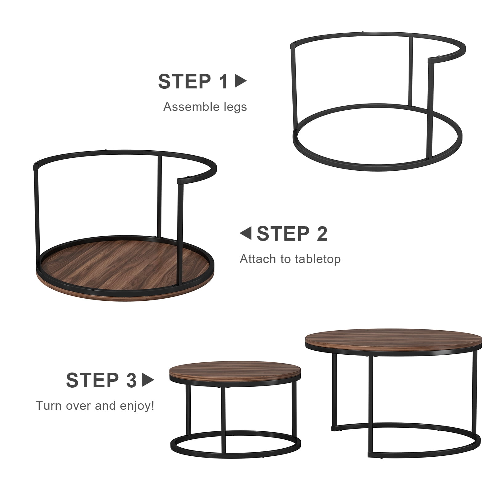 Topcobe 40" Modern Round End Table for Living Room Office, Nesting Tables Set of 2, Nesting Coffee Table, Brown