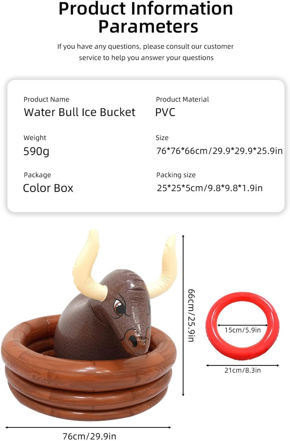 Bull Ice Bucket with Rings Toss,Inflatable Pool Party Cooler,Inflatable Serving Bar Salad Ice Tray Food Drink Containers for Indoor Outdoor BBQ Picnic Pool Party Supplies Luau Cooler