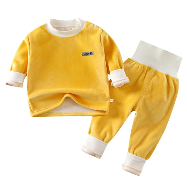 Girls Outfits&Set Baby Warm Underwear Set Autumn Winter Children's Pajamas Cozy Thickened Wool Long Sleeve Homewear Comfort Clothing,Size 18-24 Months