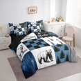 thumbnail image 3 of Feelyou Farmhouse Bear Animal Twin Bedding Sets 7-Piece, Blue Check Patchwork Bedding Comforter Set, Jungle Pine Tree Plant Reversible Sheet Sets, Lightweight Room Decor, 3 of 8