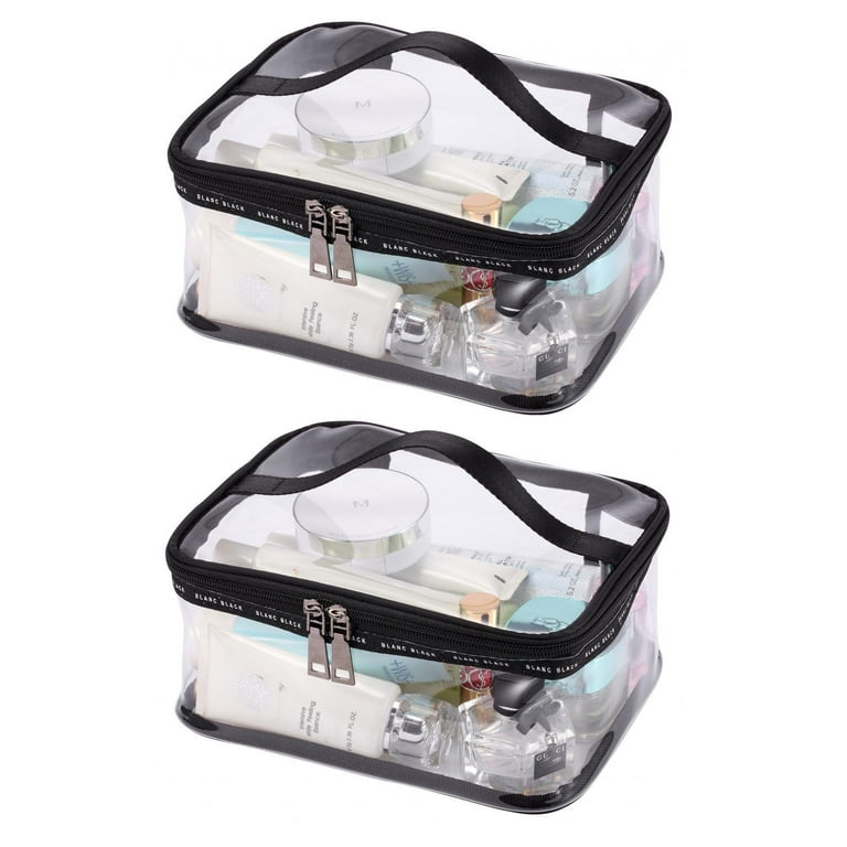 LOUISE MAELYS Portable Clear Makeup Bag Zipper Waterproof Transparent  Travel Storage Pouch Cosmetic Toiletry Bag With Handle Black-L