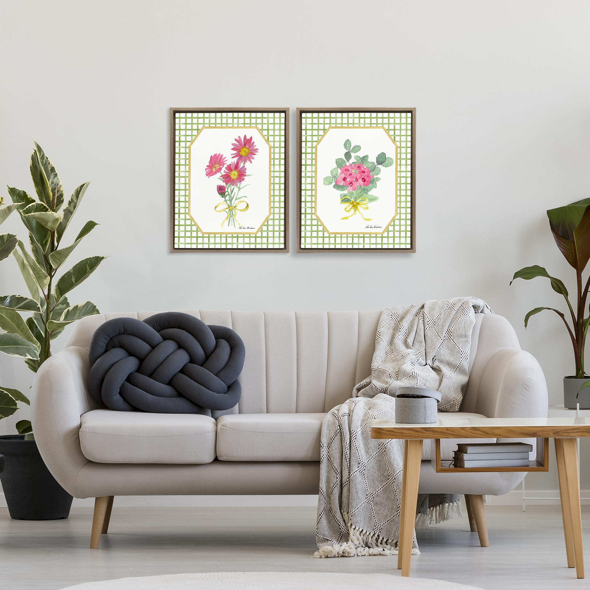 Cottage Botanical Story 2 Piece Brown Framed Floater Canvas Set, design by Lee Ann Sanders
