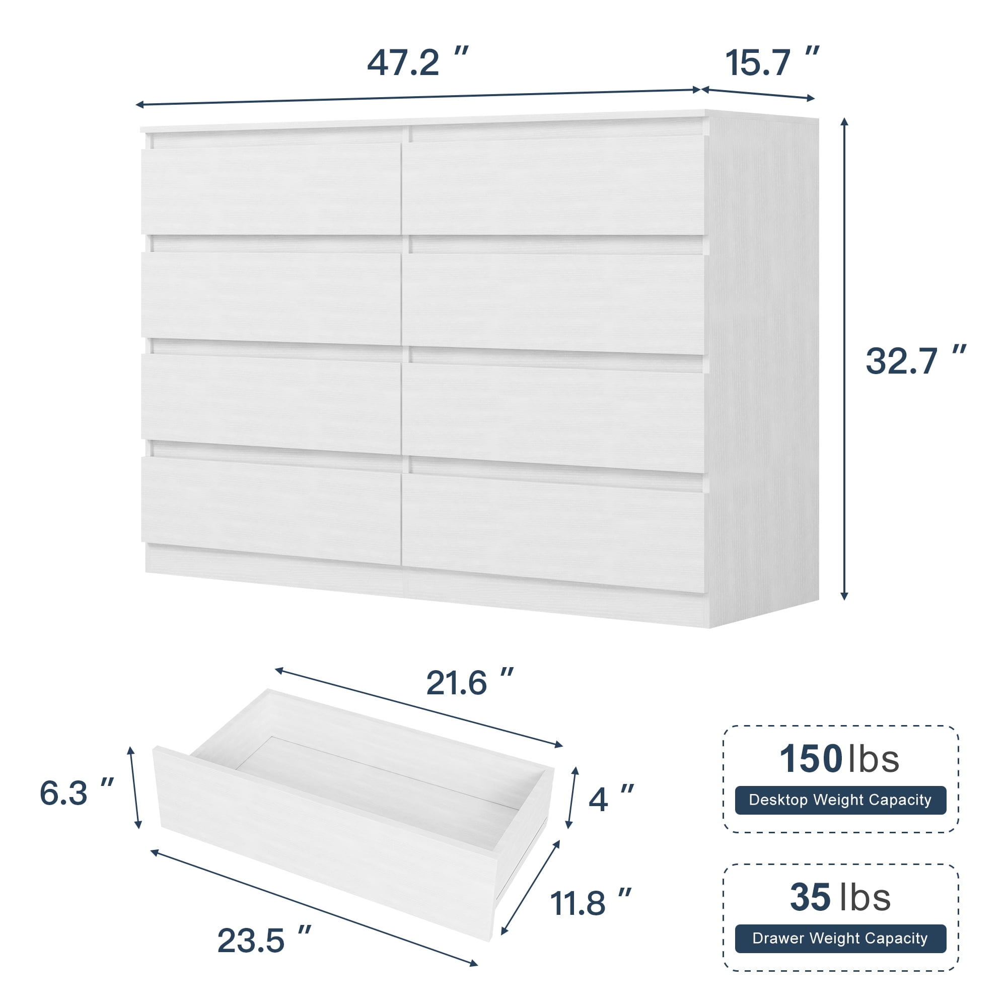 Finihen 8 Drawer Double Dresser, Modern 8 Chest of Drawers with Deep Drawers, Wide Storage Organizer Cabinet for Living Room, Kids, White Finihen 8 Drawer Double Dresser, Modern 8 Chest of Drawers with Deep Drawers, Wide Storage Organizer Cabinet for Living Room, Kids, White