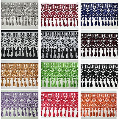 4" White Black Ivory Gray Lilac Orange Teardrop Fringe Venice Lace Trim By Yard