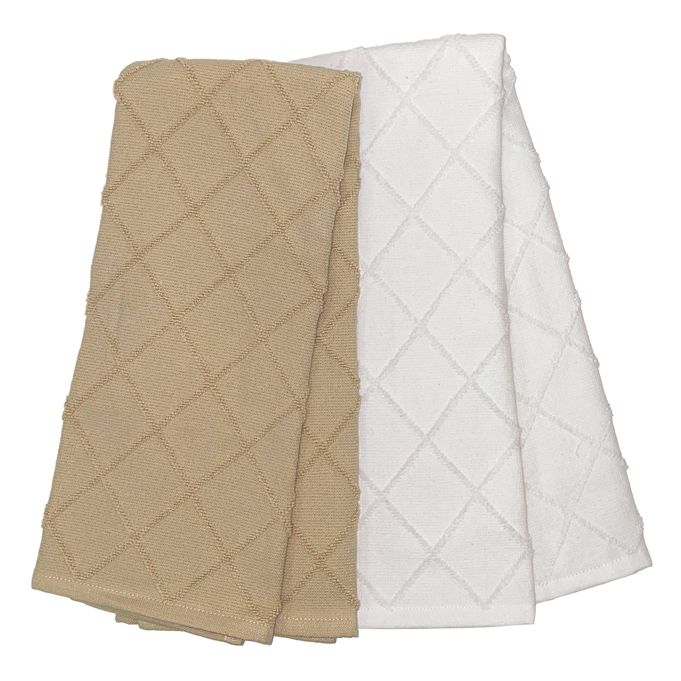My Texas House Diamond 16" x 28" Cotton Terry Kitchen Towels, 2 Piece, Beige
