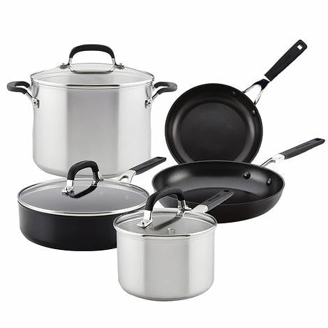 KitchenAid 8 Piece Cookware Set, Forged Hard Anodized Aluminum and Stainless Steel, Non-Stick
