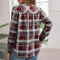 thumbnail image 7 of Lenpel Blouses for Women Trendy Long Sleeve V Neck Quarter Button Plaid Dressy Casual Tops Loose Work Shirts(Red,X-Large), 7 of 7