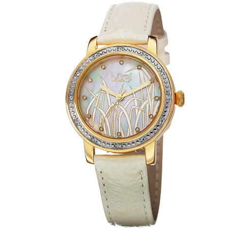 Burgi Bur096ygw Women's Diamond White Gen Leather Mother Of Pearl Dial Gold-Tone Ss Watch