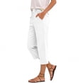 thumbnail image 2 of Miluxas Women's Lightweight Business Casual Capri Pants Elastic Waistband Tapered Loose Fit Capris with Pockets for Summer Daily Wear Loungewear White, 2 of 5