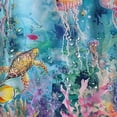 thumbnail image 5 of Orinice Colorful Ocean Seaworld Shower Curtain for Bathroom Set, Underwater Marine Life Jellyfish Turtle Octopus Coral Bathtub Curtains Decor, Waterproof Polyester Durable with 12 Hooks,  60x72, 5 of 7