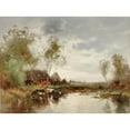 thumbnail image 2 of E. Landseer Harris 14x11 Gold Ornate Wood Frame and Double Matted Museum Art Print Titled - Landscape with Windmill, 2 of 4
