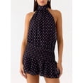thumbnail image 2 of Black Polka Dot Halter Ruffle Mini Dress Chiffon Sleeveless A-Line Swing Sundress, 2 of 6