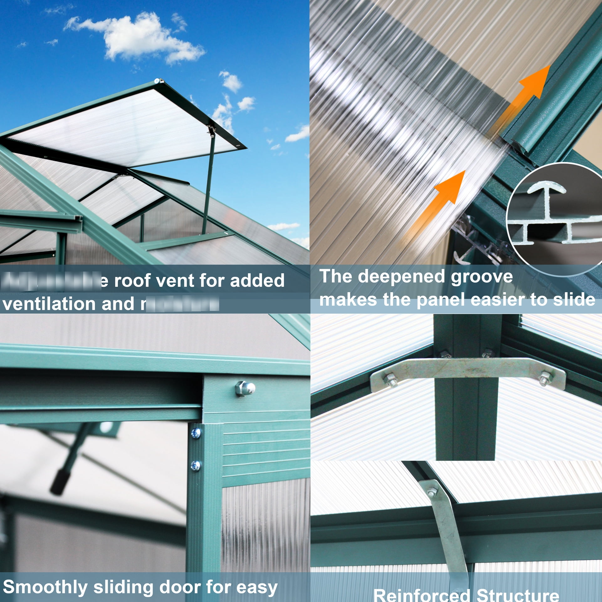 Heavy Duty Polycarbonate Greenhouse, 6'x8', For All Seasons, Ventilation System, Easy Installation Backyard Greenhouse 4mm Twin Panels, Aluminum Frame, Effective Drainage