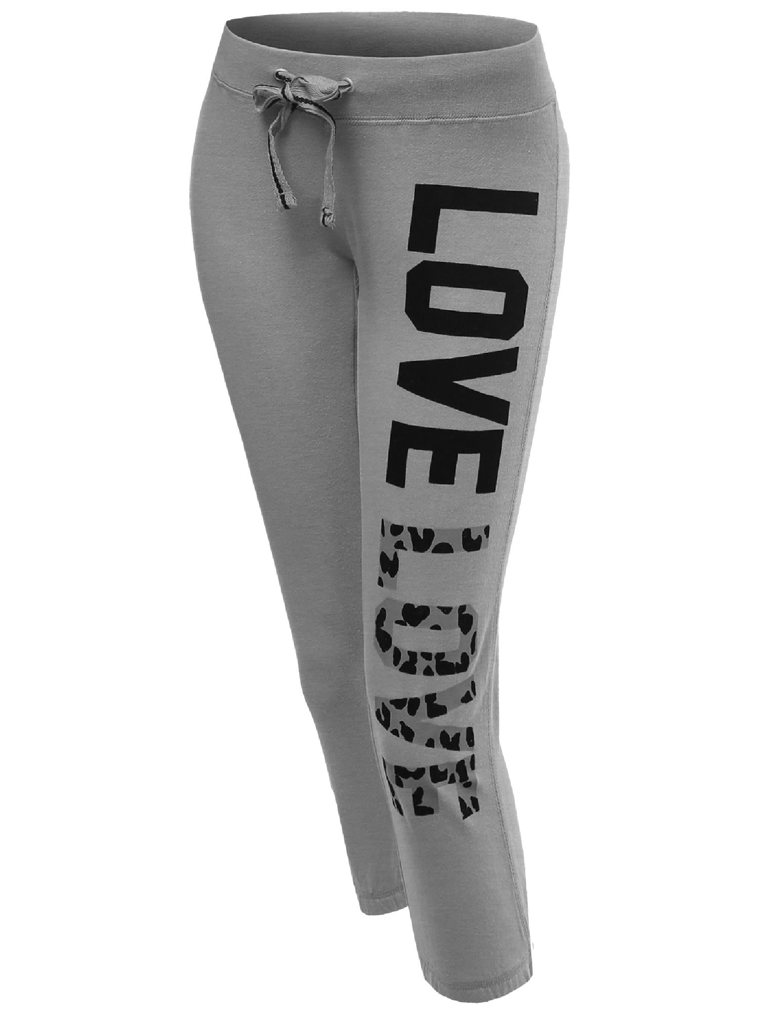 FashionOutfit Women's 3/4 Love Printed Leopard Capri Workout Sweatpants