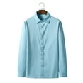 thumbnail image 2 of safuny Men's Slim Business Cotton Lined Shirts Sales Solid Color Lapel Button Holiday Fashion Long Sleeve Athletic Workwear Casual Sports Clearance Light blue S, 2 of 5
