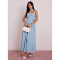 thumbnail image 5 of Aqua Blue Polka Dot Sleeveless Cinched Waist Maxi Dress With Choker Detail For Women, 5 of 6