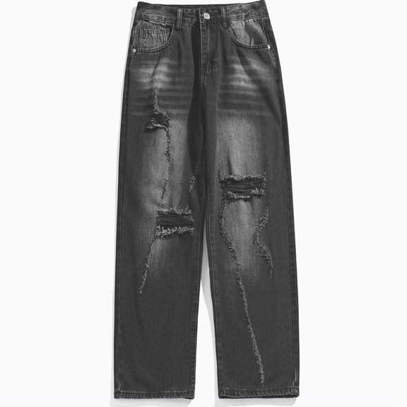 Men's Distressed Denim Jeans Straight Loose Fit Comfortable Casual Everyday Wear Spring Summer Fall Season