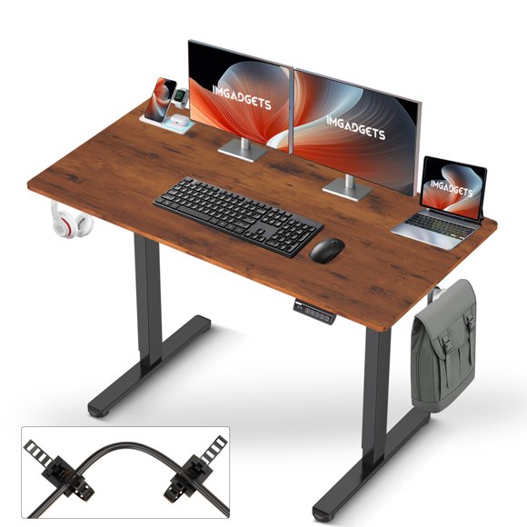 IMGadgets Standing Electric Adjustable Desk | 47'' x 24'' Large Workspace with 2 hooks | Ergonomic Sit-Stand Desk | Scratch-Resistant & Waterproof | Height Adjustable Desk for Work and Home