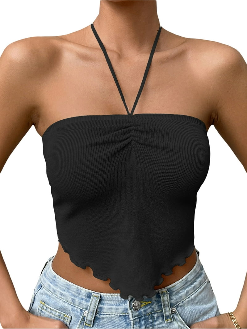 Nituyy Women Strapless Tube Top Crochet Slim Bandeau Crop Tops