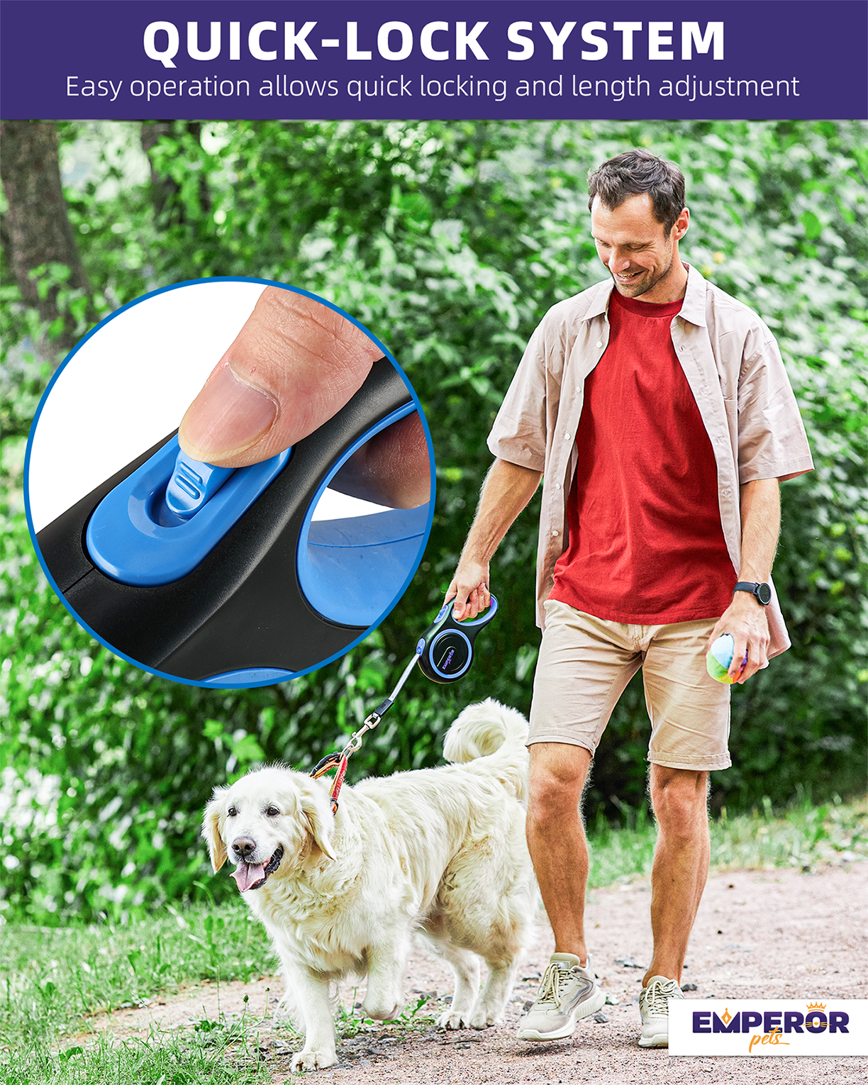 Emperor Pets 16 ft Retractable Dog Leash Small Dogs - Up to 44lbs, Small Dog Leash Heavy Duty Dog Leash Retractable 16 ft - Blue - BL16-20
