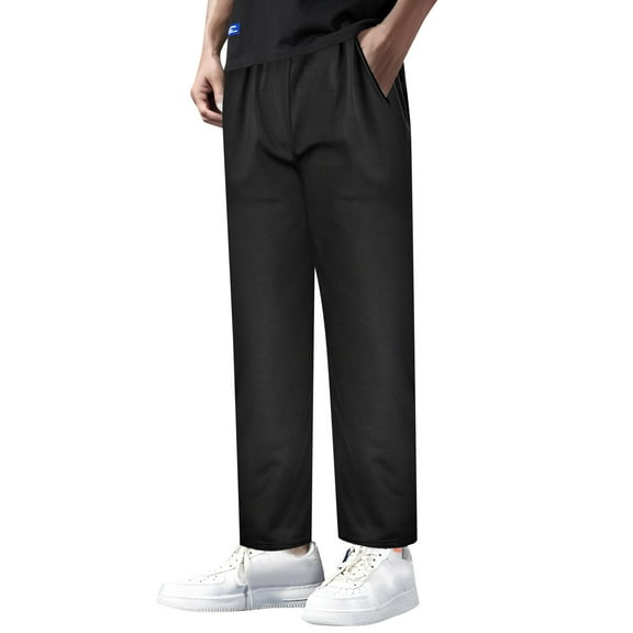 Luwomo Casual Pants Mens Mesh Loose Fit Straight Bottom Drawstring Long Wide Leg Elastic Waist Running Workout Training with Zipper Pockets Regular Trousers Black,4XL