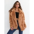 thumbnail image 4 of Women Winter Coats Lapel Faux Fur Jackets Open Front Mid-Long Cardigan Coat Casual Warm Winter Outwear Jackets Brown S, 4 of 8