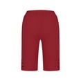 thumbnail image 6 of Hueook Vacation Shorts Sweat Shorts for Women's Summer Plus Size Linen Solid Color Loose Straight Leg Pants with Pockets Elastic Waist and Back Pockets Five-Inch Length Red 3X, 6 of 8