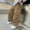 thumbnail image 4 of Gyexs Boys Cargo Pants Pull On Elastic Waist Wide Leg Baggy Sweatpants Athletic Hiking, 4 of 8