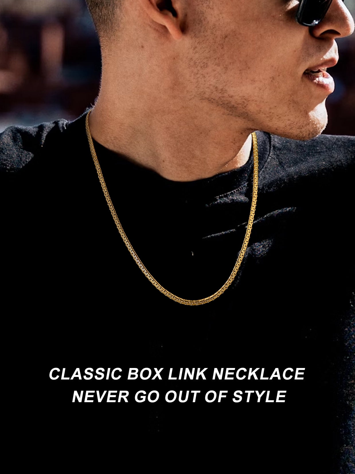 ChainsProMax Gold Plated Flat Box Chain for Men Necklace Stainless Steel 26inch 4mm Hip Hop Jewelry