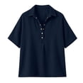 thumbnail image 5 of Sillenn Retro Denim Shirt for Women Collar Henley Half Button Short Sleeve Jean Shirt Oversized Dressy Casual Jean Blouse Lightweight Loose Fit Business Casual Office Work Polo Shirt Dark Blue S, 5 of 5