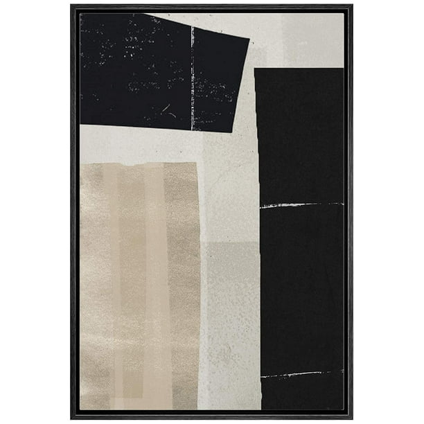 IDEA4WALL Framed Canvas Art Wall Decor Black, Gold and Biege Color