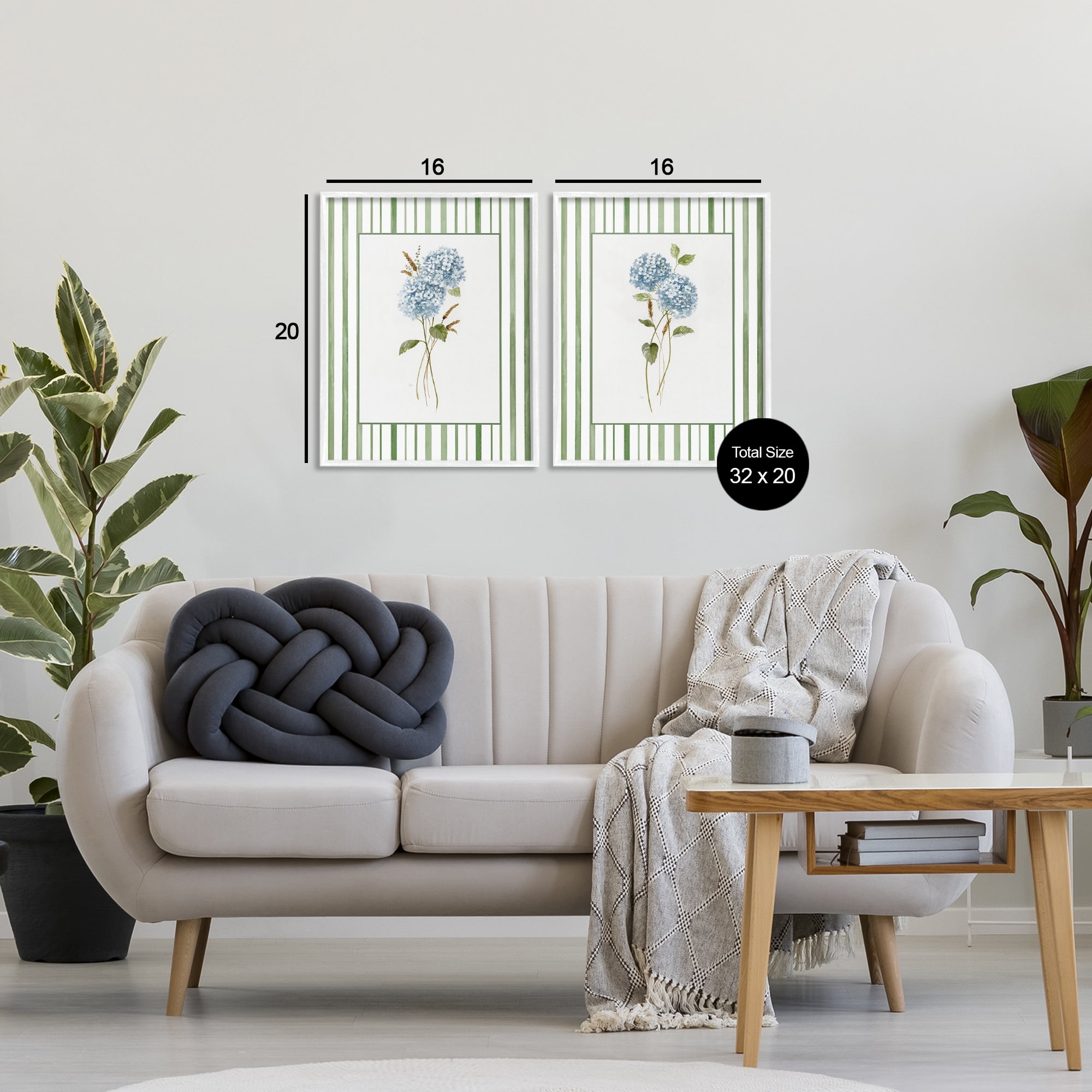 Stupell Industries Wheat & Hydrangea Sprigs 2 Piece White Framed Giclee Art Set, design by Nan