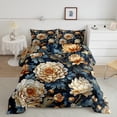 thumbnail image 2 of Homewish Female Men Women Floral Peony Bedding Comforter Set 2pcs,Chic Flowers Blossoms Twin Comforter Sets Microfiber,Retro Vintage Exotic Style Breathable Bedding Set,Microfiber Bedroom Decor, 2 of 8
