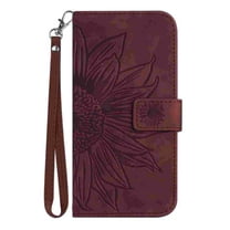 TECH CIRCLE iPhone 16 Wallet Case for Women with Credit Card Holders, Sunflower Flip PU Leather Kickstand Shockproof Protective Wristlet Strap Cover for iPhone 16 6.1" 2024,Winered