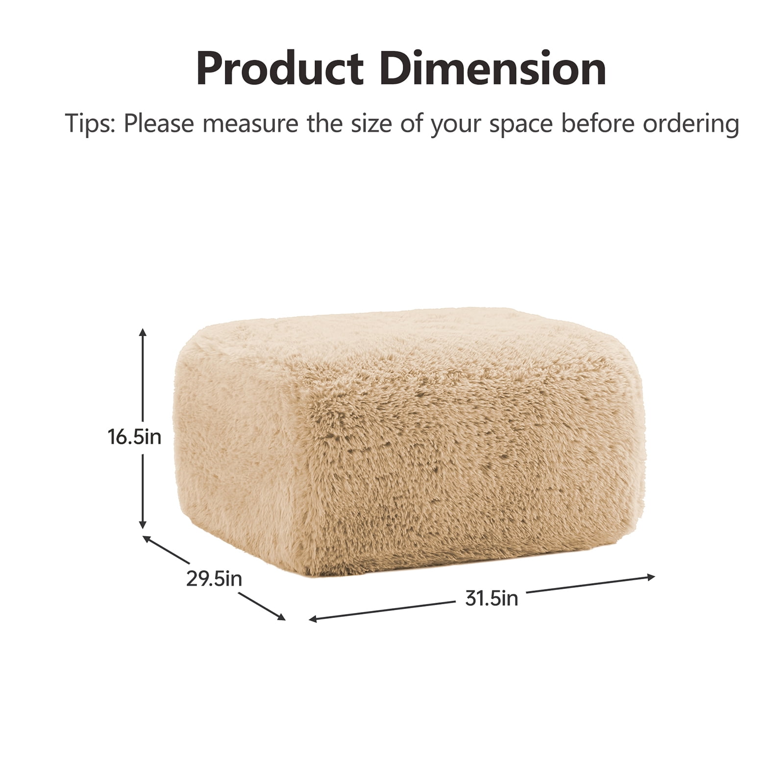 ZenNook Plush Cloud Ottoman for Modular Sectional, Comfy Compressed Footrest Stool, Fluffy Boneless Floor Ottoman for Living Room, Soft Plush Cushion Seat, No Assembly (Camel)