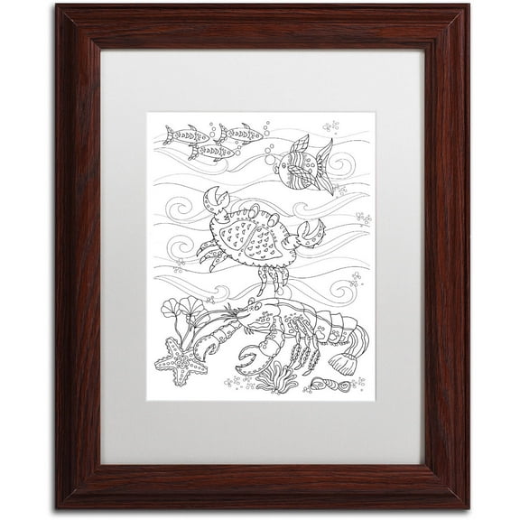 Trademark Fine Art "Crab And Lobster" Canvas Art by Lisa Powell Braun, White Matte, Wood Frame