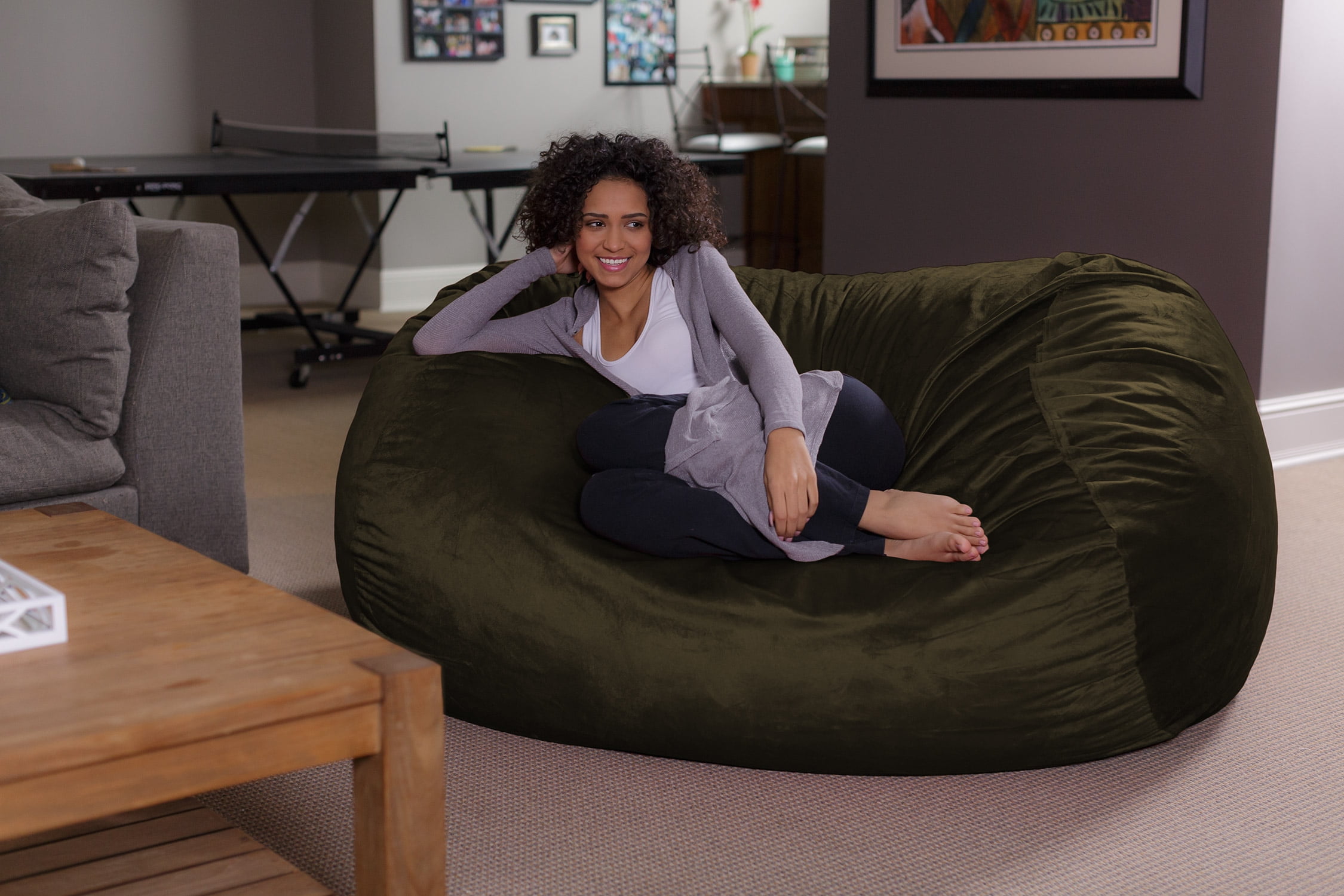 Sofa Sack Bean Bag Chair, Memory Foam with Microsuede Cover, Kids, Adults, 6 ft, Olive