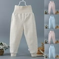 thumbnail image 4 of VERUGU Toddler Spring Fall Solid Boys and Girls High-Waisted Long Pants Cotton Cute Stripe Full Length Pants Light Blue 9 Months, 4 of 4