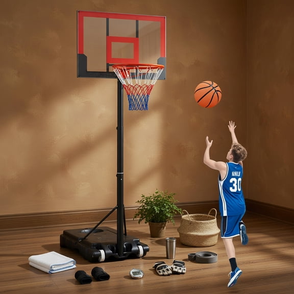 Spaco Portable Kids Basketball Hoop, 3.3-7FT Height Adjustable, Shatter-Proof Backboard, Outdoor Play, Red