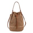 thumbnail image 2 of Bolsa de cubo de paja de verano de hombro de mujer de moda con cordón para el trabajo (marrón) Likrtyny Para Estrenar, 2 of 9