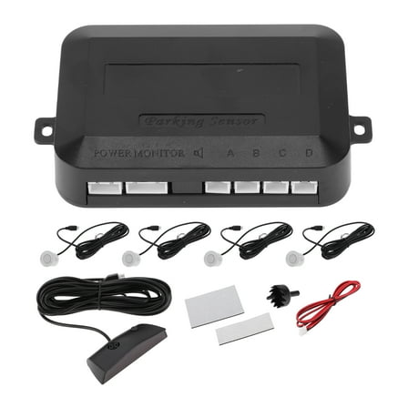 Unique Bargains Auto Vehicle Reverse Backup Radar System Reverse Parking Sensors Distance Detection Silver Tone 4 Parking Sensors Alarm Buzzer Reminder