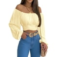 thumbnail image 2 of Lantern Sleeve Woman Off Shoulder Ruched Tie Back Crop Top Summer Boho Shirt Blouse, 2 of 4