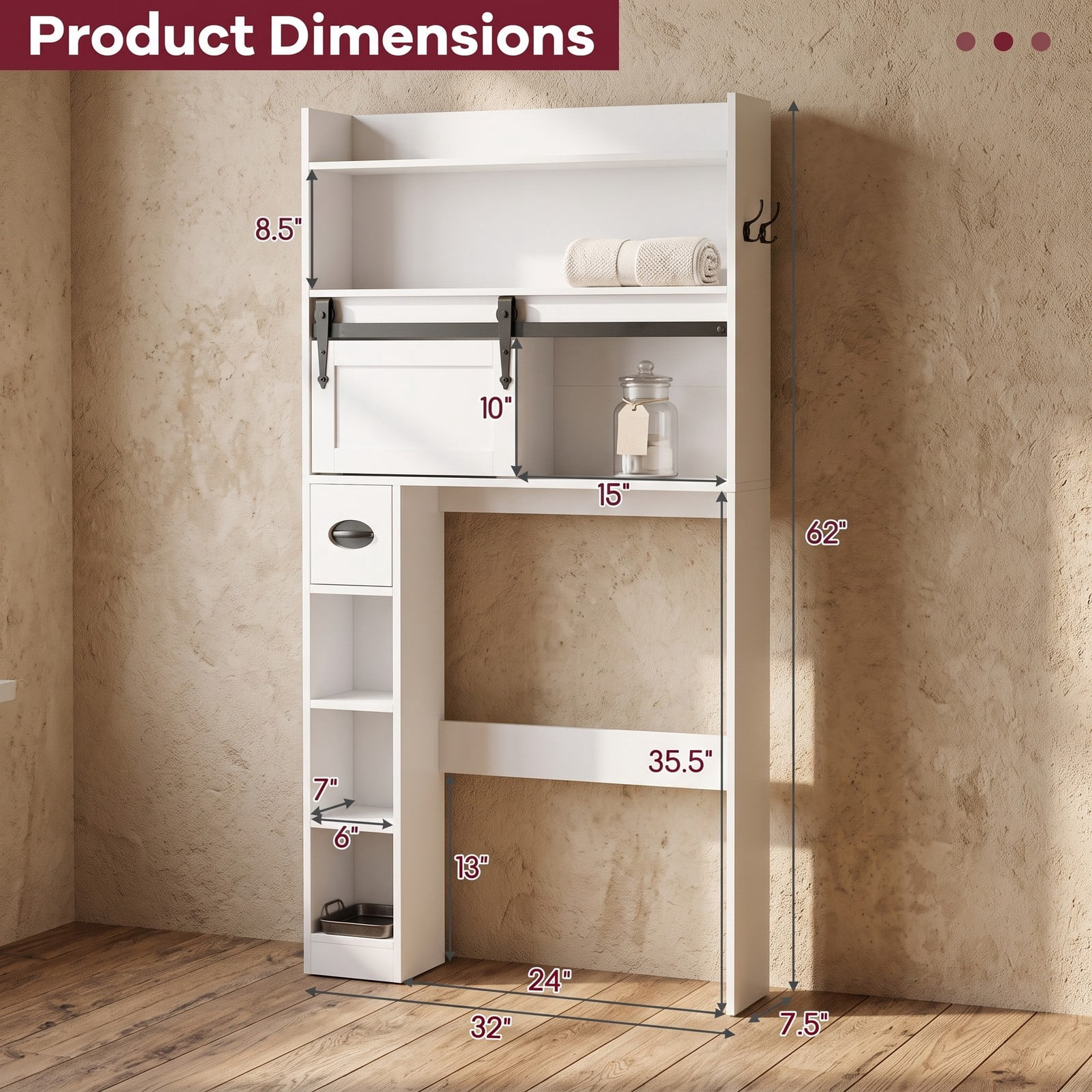 ALPULON Over The Toilet Storage Cabinet with Sliding Barn Door and 2 Adjustable Shelves, Freestanding Bathroom Space Saver Organizer Over Toilet, White